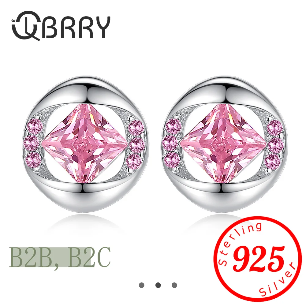 

Cute Romantic Pink Stud Earrings Crystal Geometric Small Engagement Earring Stud For Girls Lovely Ear Jewelry