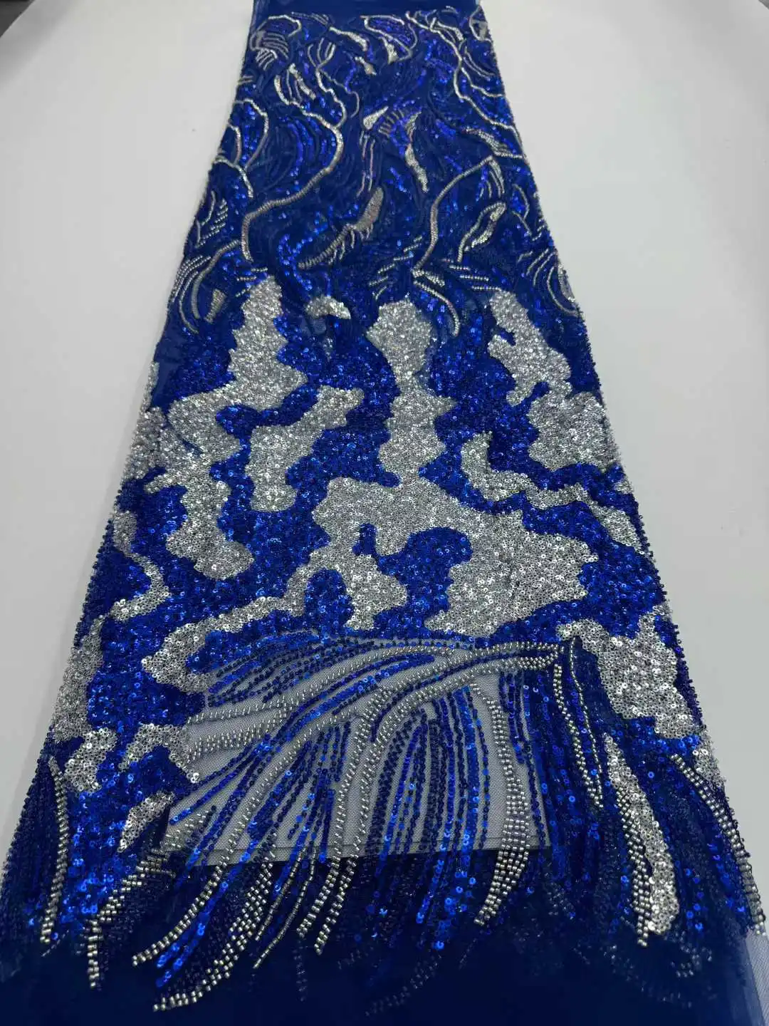 

Nigerian Beaded Embroidery Lace 2025 High Quality French Net Sequins African Tulle Lace Fabric for Luxury Wedding Party Women