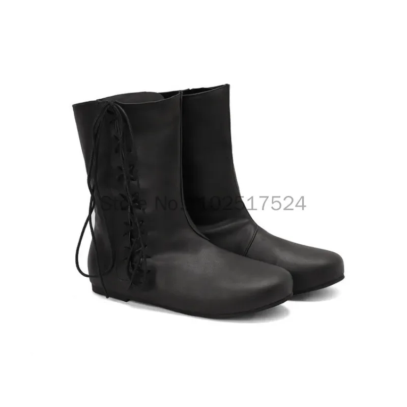 Medieval Viking Pirate Knight Hunter Prince Cosplay Costume Boots Men Women Lace-Up Leather Shoes Retro Stage Props for Carnival