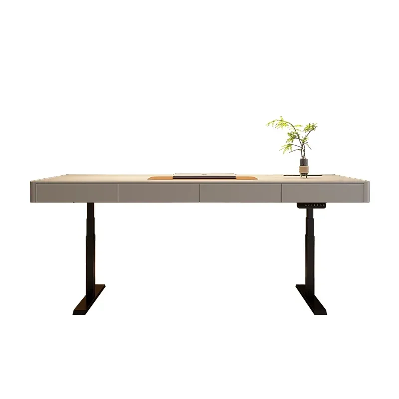 

Italian light luxury solid wood intelligent electric lifting desk living room home long table double office computer desk