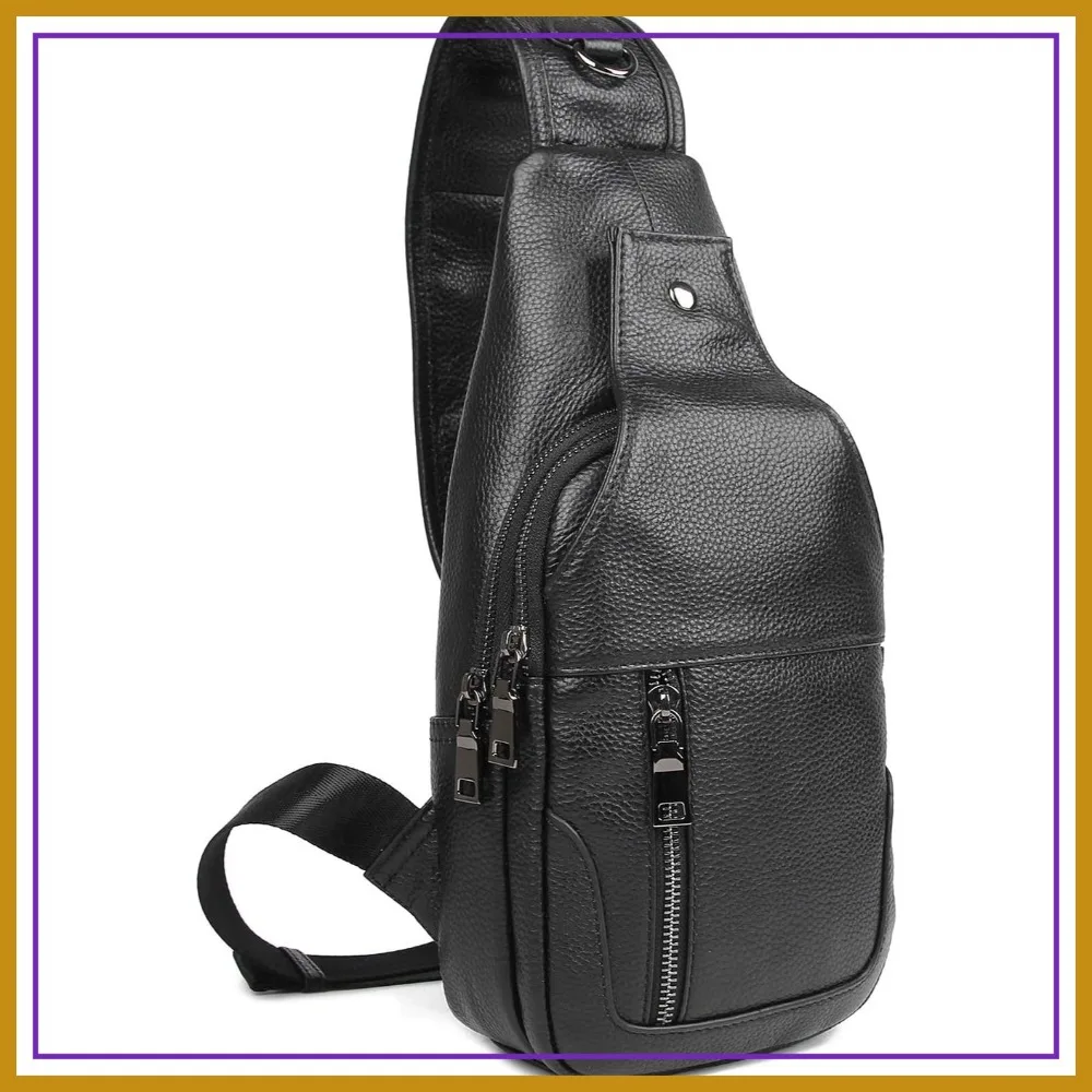 Waterproof Leather Casual Daypack Sling Shoulder Crossbody Bag For Men