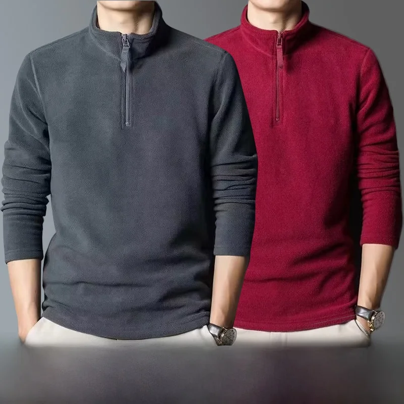 

Double-Sided Fce Lined Zip-Up Hoodie Men's Autumn Winter Warm Sweatirt Busin Sle Long Sve f High Collar T-irt