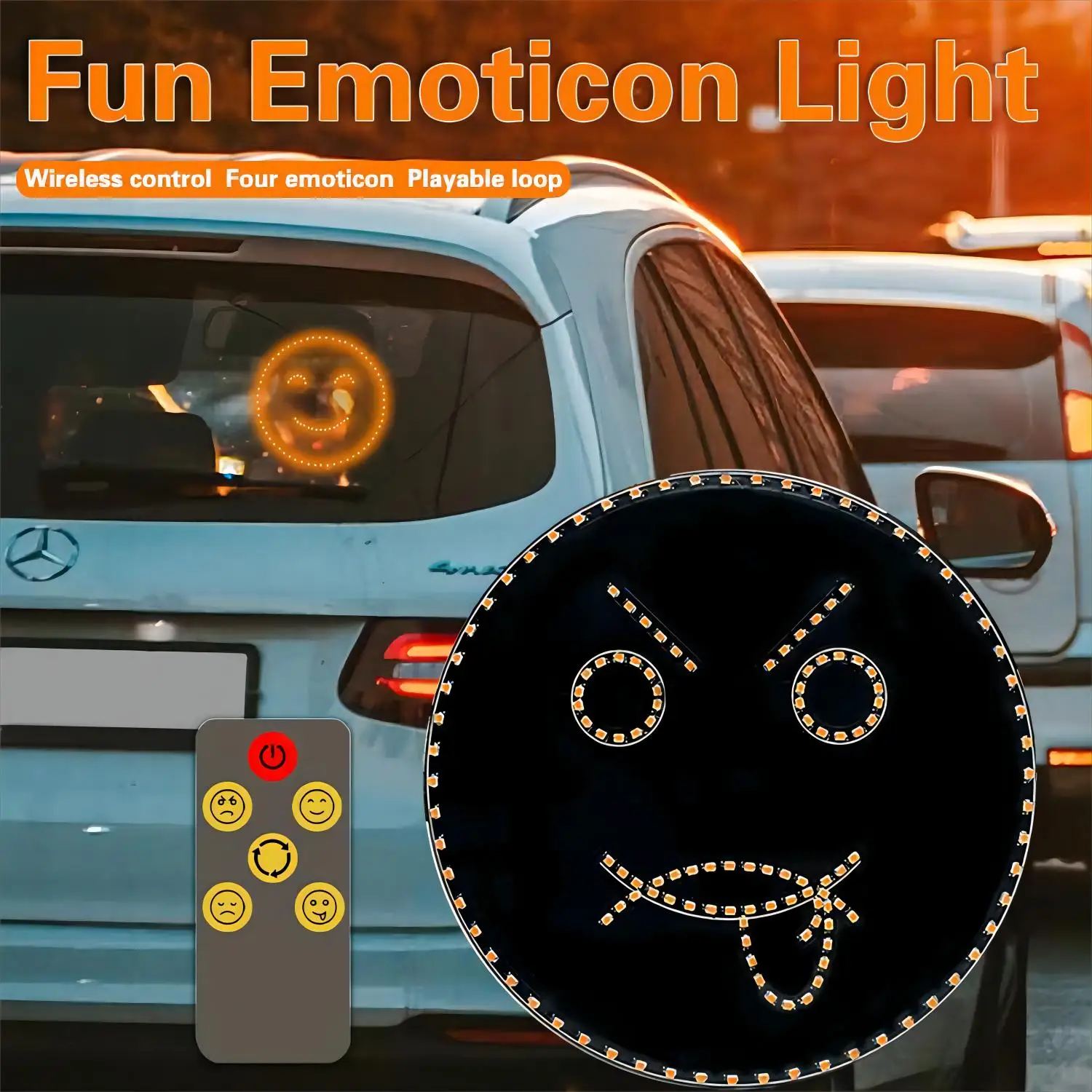 Car Funny Emoticon Light LED Sign Light Smile Emoticon with Remote 4 Modes Switched Control DIY Car Accessories Back Window Ligh