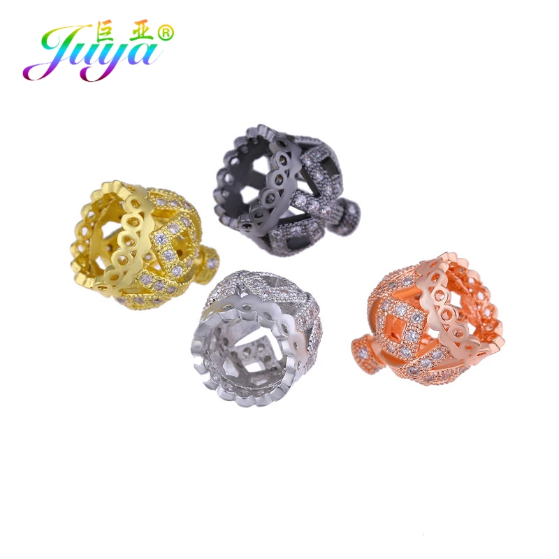 Juya 4Pcs/Lot Handmade Decoration 18K Gold Plated Crown Flower Beads Caps Accessories For Women Tassels Pearls Jewelry Making