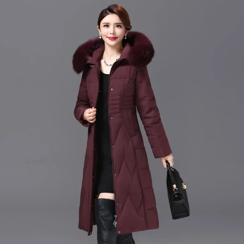 Shengyu Boya-Chaqueta ajustada hasta la rodilla para personas mayores de mediana edad, chaqueta de mujer, prendas de vestir gruesas, sombrero desmontable JJ301