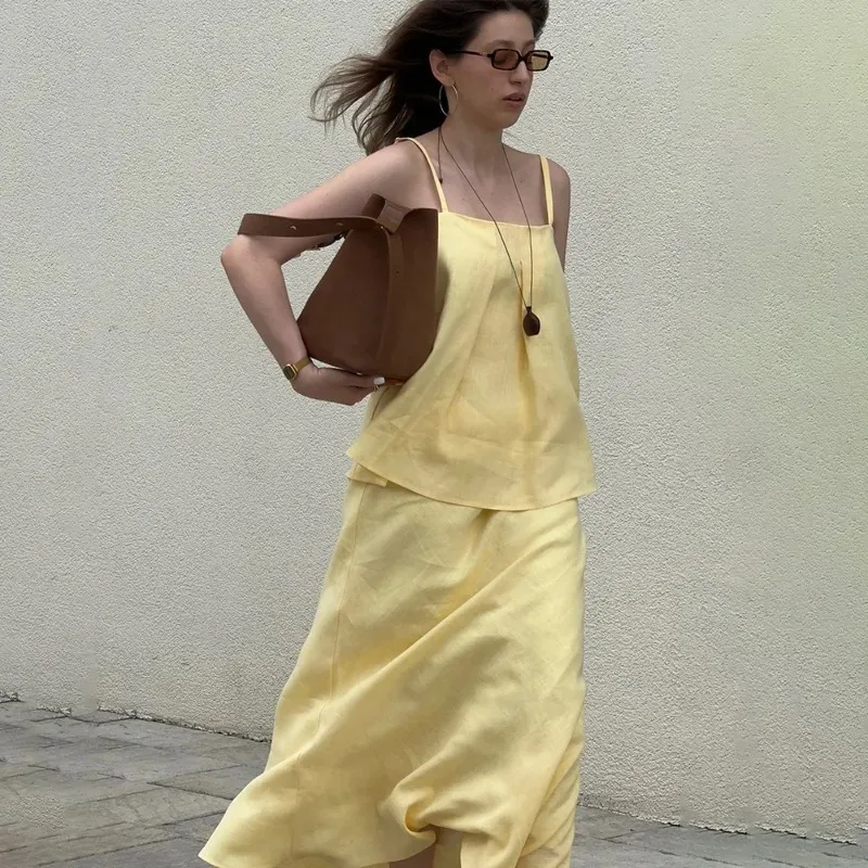 Tuularose جديد 2 قطعة فستان مجموعة موضة بلا أكمام الرسن الأعلى تنورة غير رسمية مجموعات الصلبة الشارع الشهير عطلة شيك فستان نسائي مجموعة #5