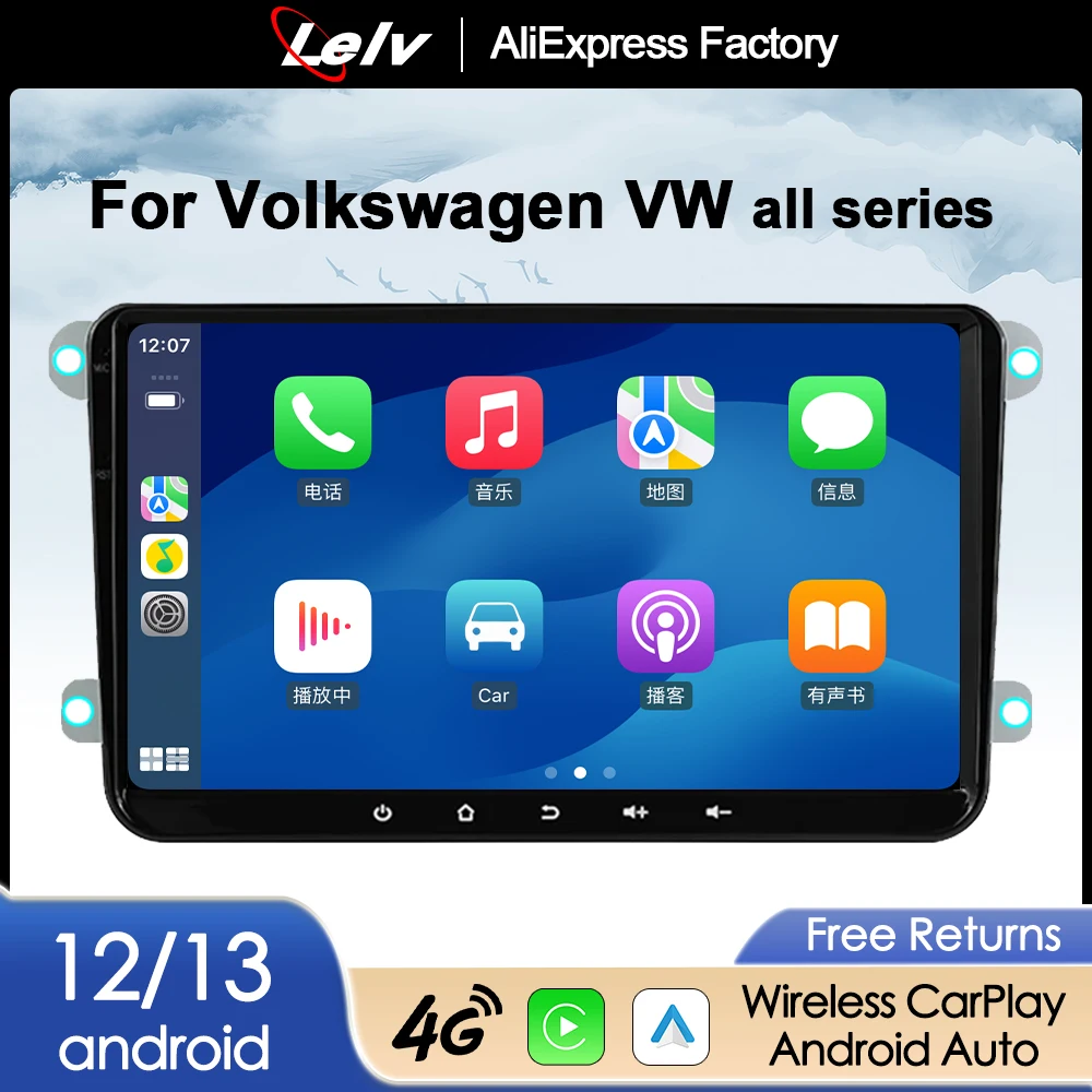 

Lelv 9" Car CarPlay Android Radio For Volkswagen Skoda SEAT Passat Golf Car Multimedia Player 4G GPS Stereo Receiver Autoradio