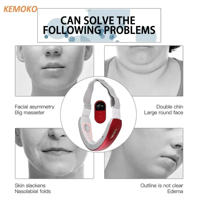 Electric V-face Face Lift Device Red/Blue Light Therapy Microcurrent Skin Tightening Double Chin Remover Face Slimming Massager