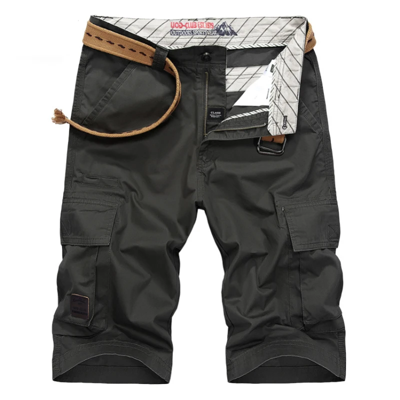 Outdoor Casual Multi-pocket 5-point Mid-trousers Men's Shorts Cargo Shorts Men Zipper Fly Shorts Summer (Belt not included)