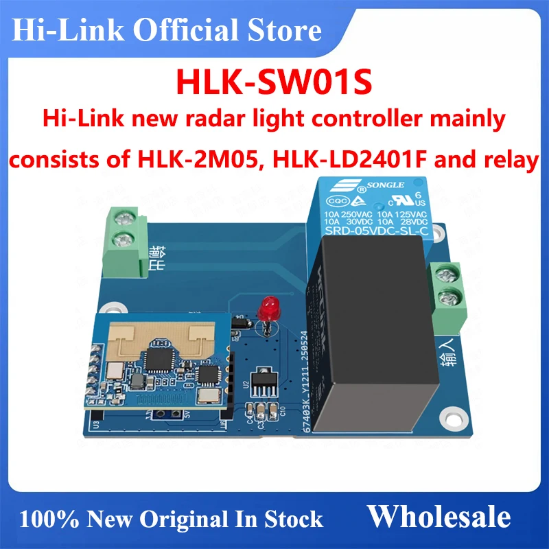 

Hi-Link HLK-SW01S New 24G 3.3V 5m Radar Smart Light Controller Consists of AC DC Power Supply Module 2M05 Radar LD2401F Relay