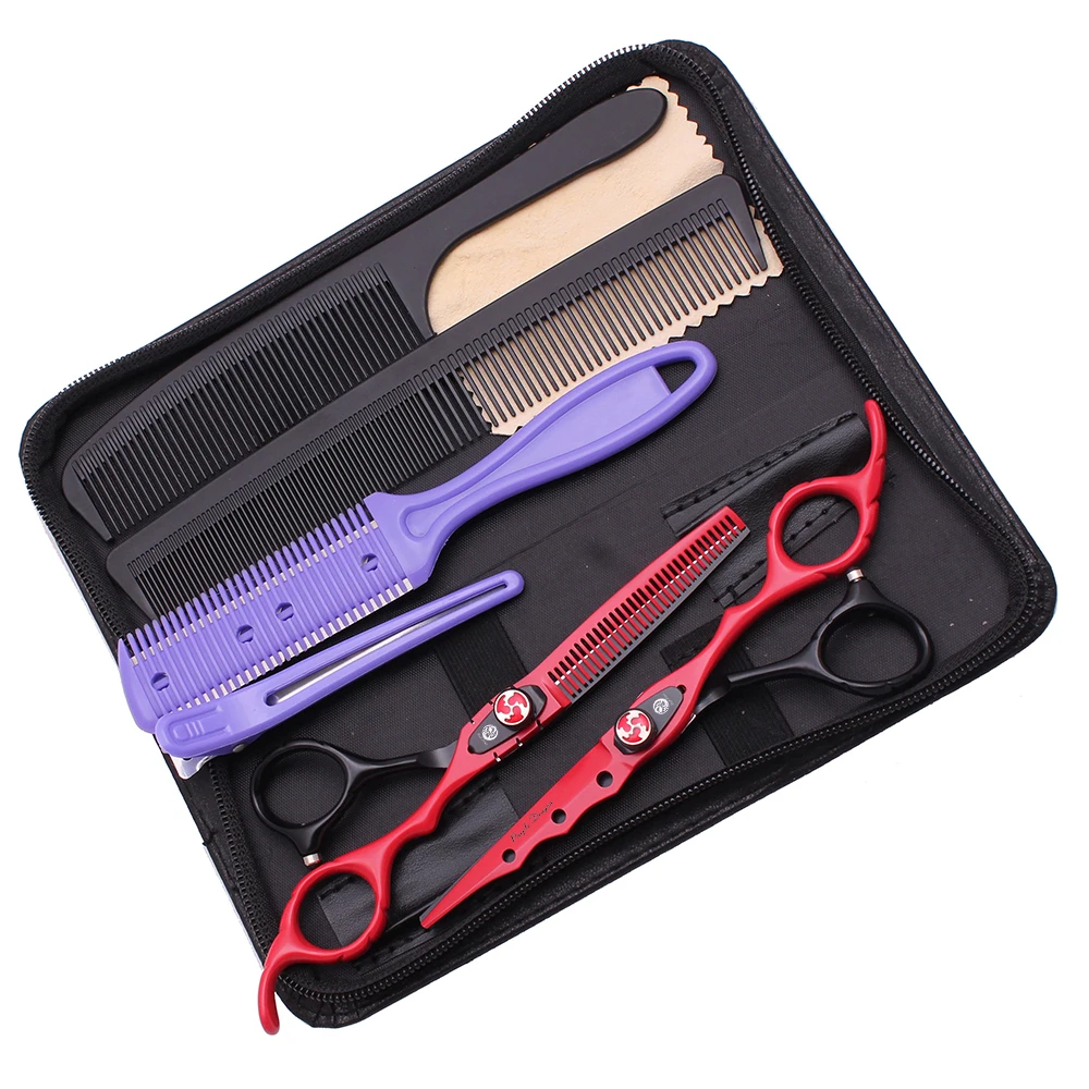 Professionelle Haarschere 6 Zoll Japan Edelstahl Haarschere Schwarz Haarschneideschere Rot Effilierschere Friseursalon Z1019 – Detail 15