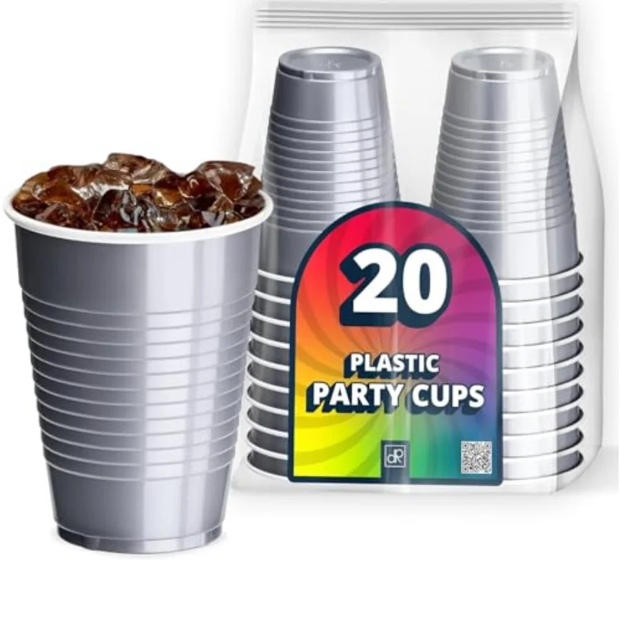 

20 Party Cups 12 oz Disposable Plastic Cups for Birthday Party Bachelorette Camping Indoor Outdoor Events Beverage Drinking Cup