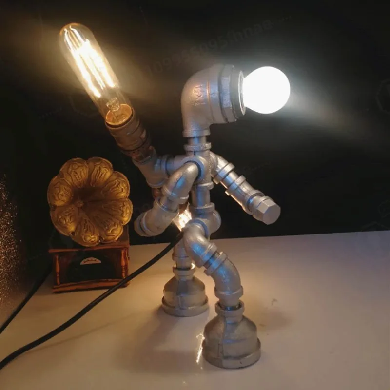Retro Pipe Robot Desk Lamp Industrial Style Night Light Bar Dorm Decor Creative Table Lamp Gift