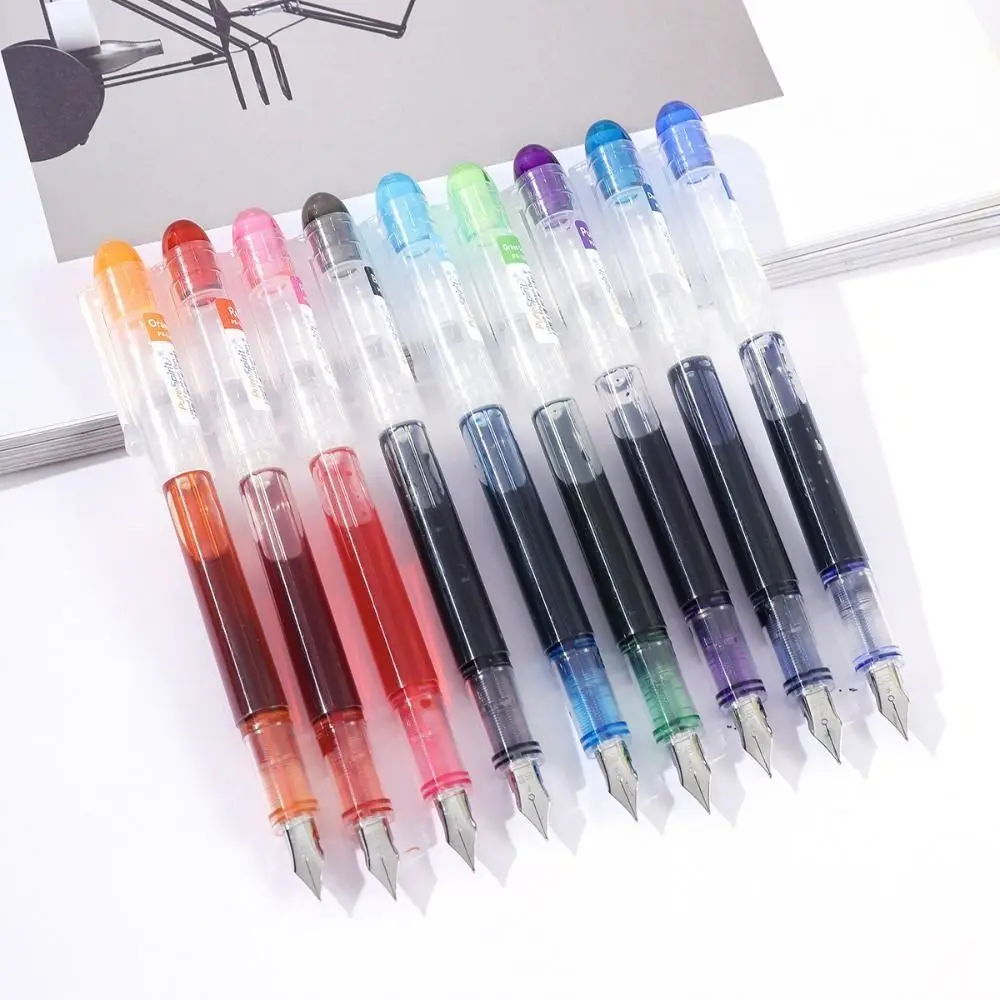 Fashion Large Capacity Fountain Pen F Nib Quick-Drying Writing Ink Pens 0.5mm Multi-Color Straight Liquid Pen School Supplies