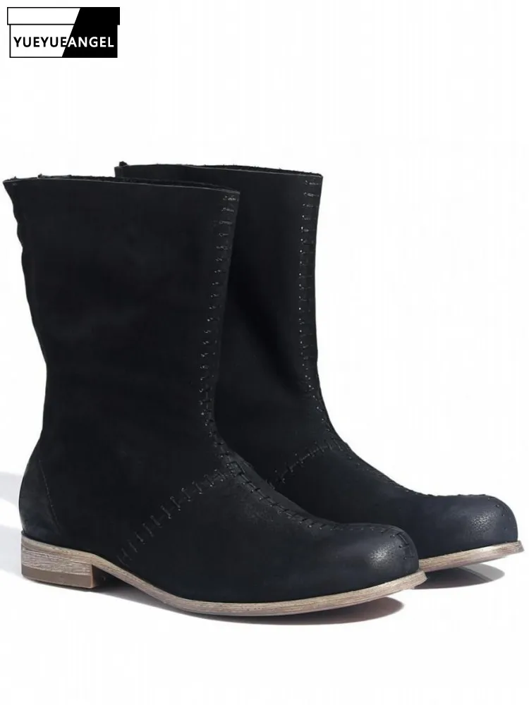 

Concise Style Genuine Leather Round Toe Height Increasing Ankle Boots Solid Color Cowhide Male Zipper Comfortable Footwear