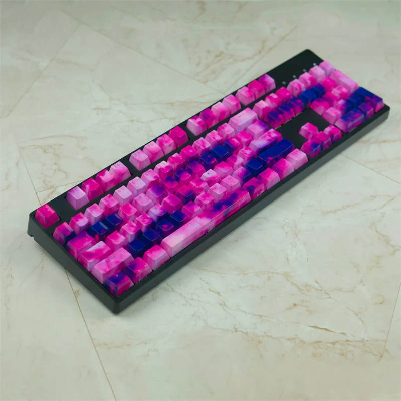 Purple Nebula ABS Keycaps OEM Profile UV Bright side Water Transfer Printing for Cross MX Kailh Switches Mechanical Keyboard