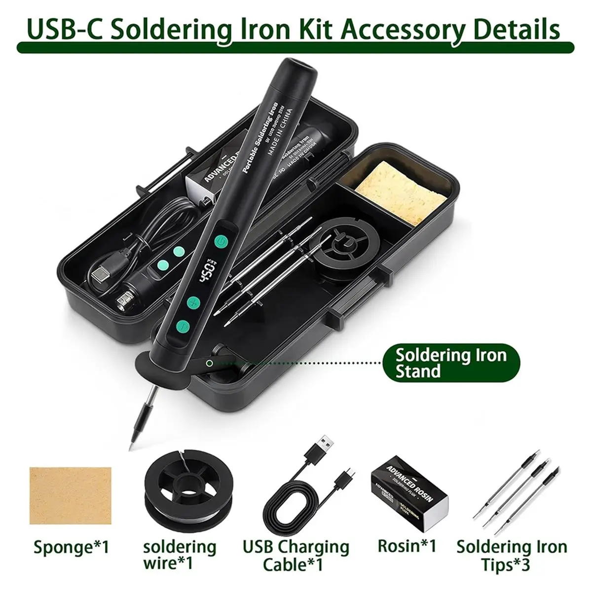 BHBL Cordless Soldering Iron Kit with LCD Display, USB Rechargeable, Adjustable Temperature for Electronics Repair and Etc
