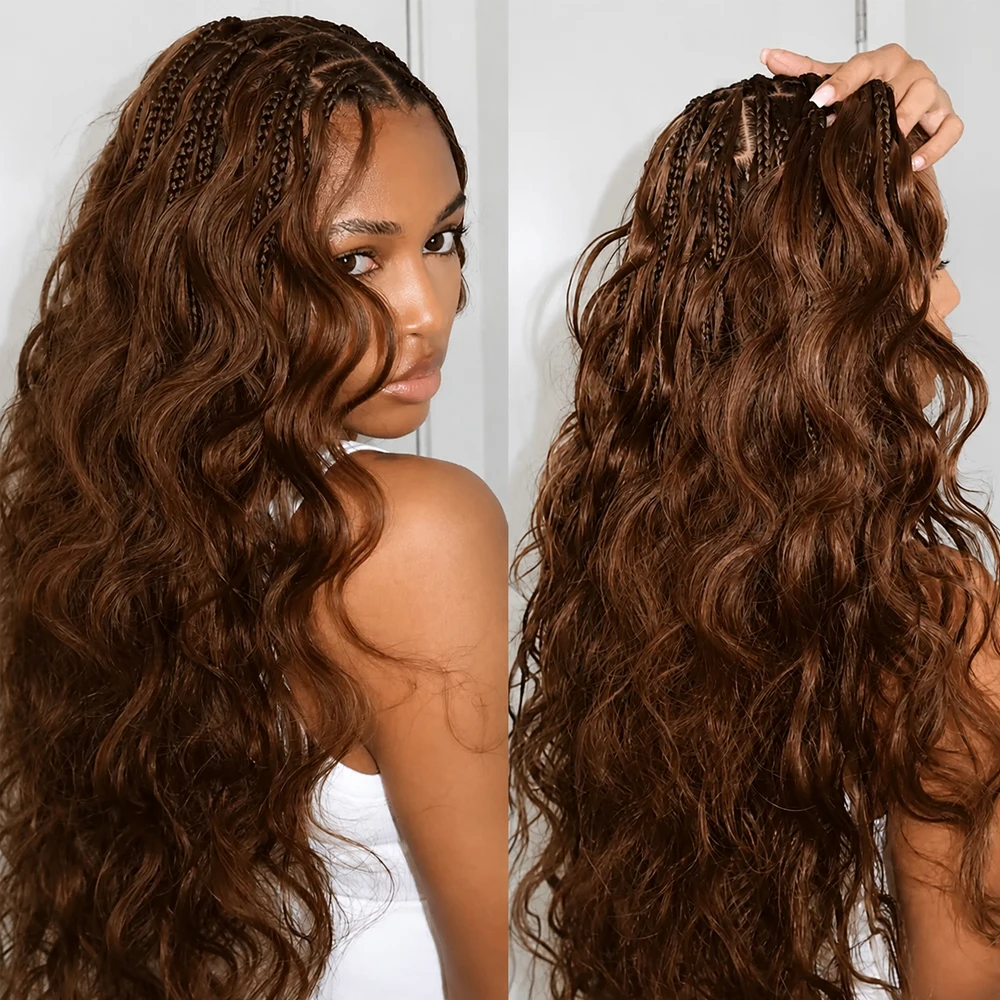 Brown Virgin Human Hair Feather Miracle Knots Body Wave Crochet Hair Extensions Knotless Pre Separated With Threading Lightweight Braiding Hair For Boho Braids Fashion Hairstyles For Women view 5