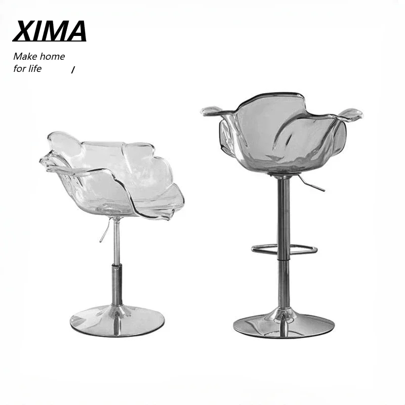 Light Luxury Petal Bar Chair Island Dining Chair PC Acrylic Metal Dining Chair 360 Rotation Lift Multi-function Chairs