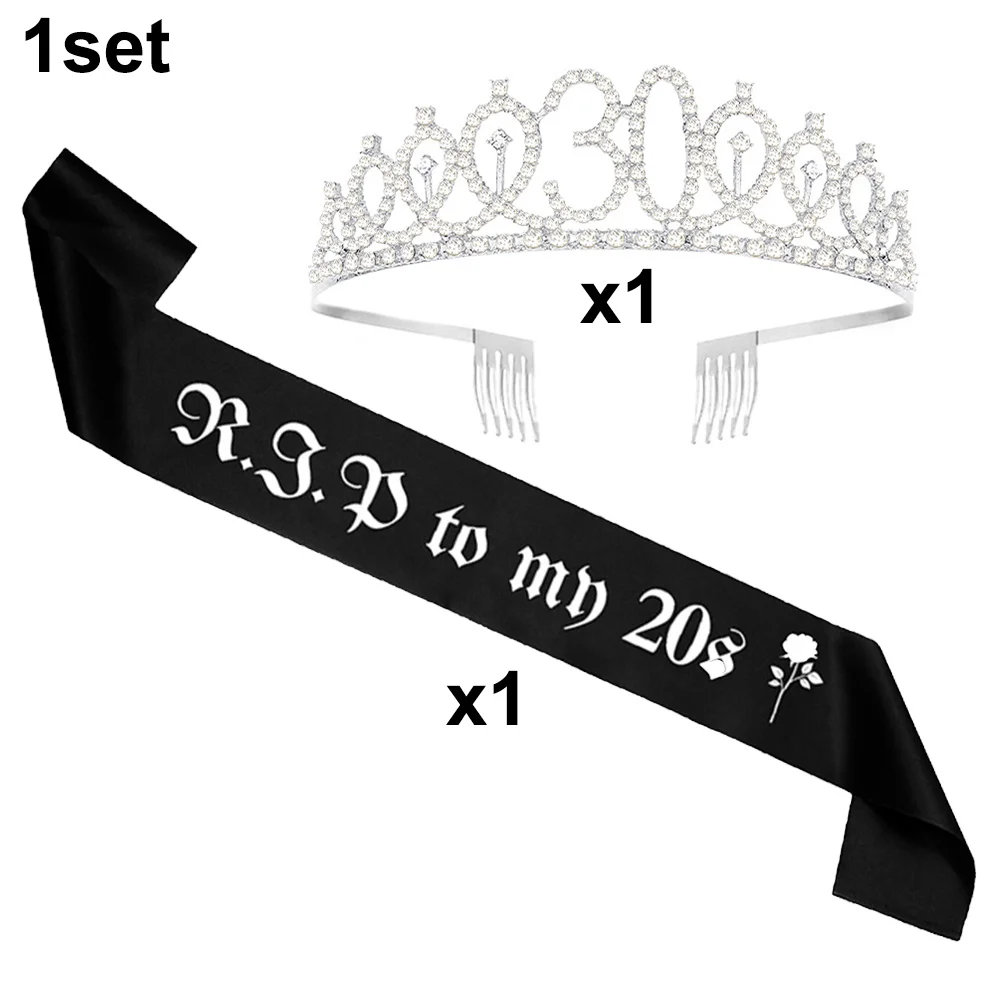 30th Birthday Sash and Tiara Set Funny 30th Birthday Gift for Women RIP to My 20s Sash 30 Years Old Birthday Party Decorations