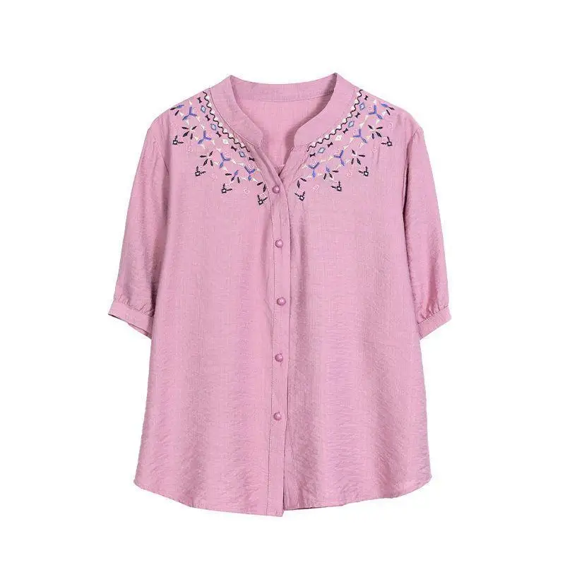 Camiseta holgada irt bordada de lino y algodón para mujer, Top ort Sve Crew Ne, camiseta informal Faion para primavera 2023