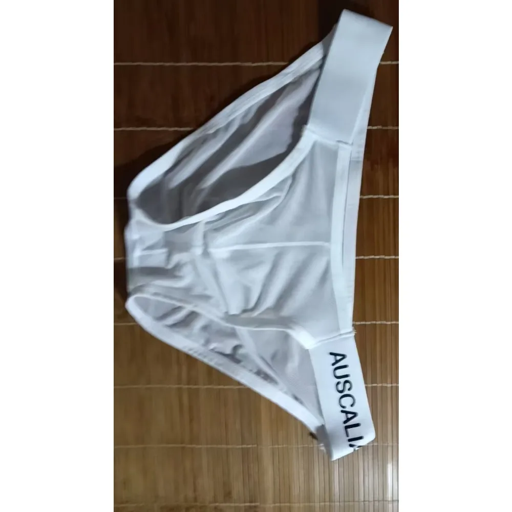 2026Men's low-waisted mesh yarn solid color ice silk thin breathable U convex cool feeling high fork pants AS3-M399