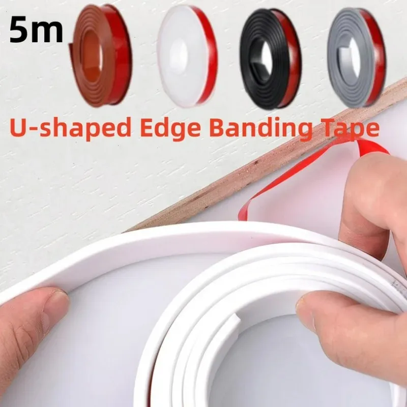 5M U-Shaped Edge Banding Tape Wood Closet Decoration Tape Self-Adhesive Furniture Table Chair Edge Protector Anti-collision Tape