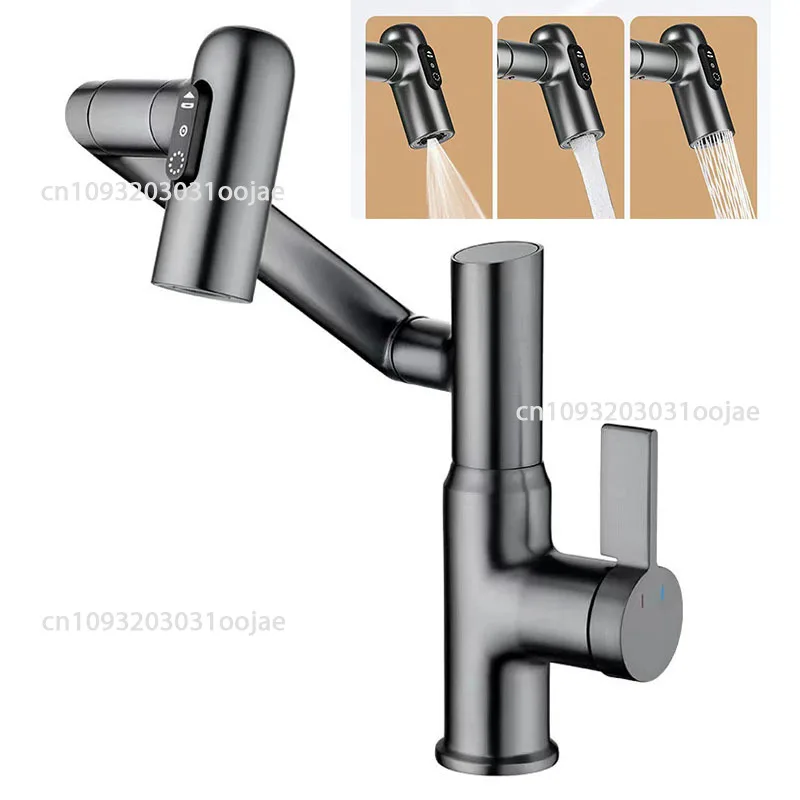 Temperature Digital Display Basin Faucet For Bathroom Pull Out Waterfall Stream 3 Way Sprayer Hot Cold Water Sink Mixer Wash Tap