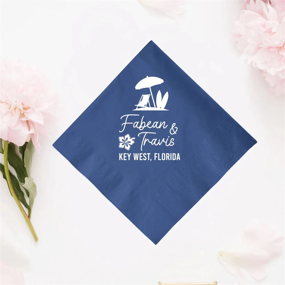 

50PCS Customized Location Wedding Napkin, Personalized Printed Wedding Napkin, Customized Cocktail Napkin as Favor and Gifts, We