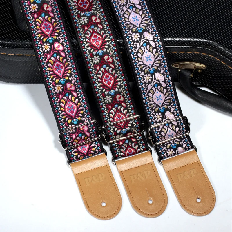 National Style Embroidery Jacquard Guitar Strap, Electric Acoustic ukulele, Folk, Jazz, Bass, Musical Instrument Accessories