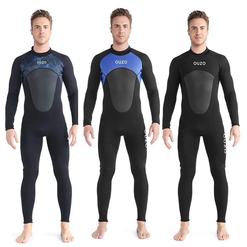 3mm Neoprene Wetsuit Men Long-sleeved Full Body Scuba Diving Suit Surfing Snorkeling Spearfishing Winter Thermal Swimsuit