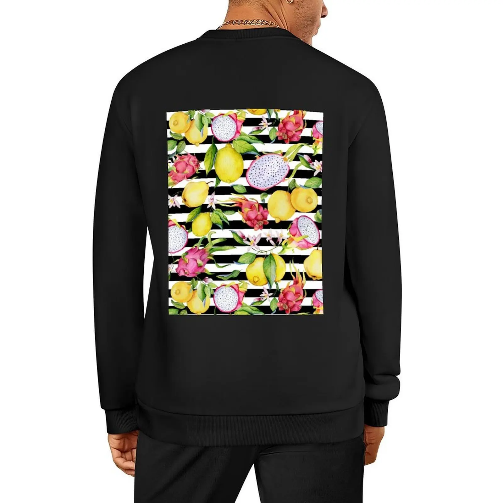 

Tropical fruits and lemon flower watercolor pattern Pullover male clothes men clothes anime clothing men's coat hoody