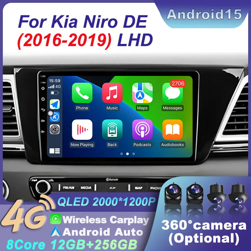 

Android 15 Video Player Head Carplay Auto QLED Wireless 360 Camera Unit Multimedia RDS GPS For Kia Niro DE 2016 - 2019 Car Radio