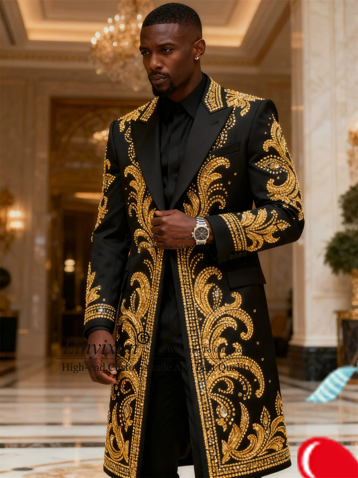 

Красивые приталенные мужские костюмы, комплекты из 2 предметов, мужские пиджаки для жениха, длинные пальто со стразами, расшитые бисером, брюки, Ropa, свадебные смокинги