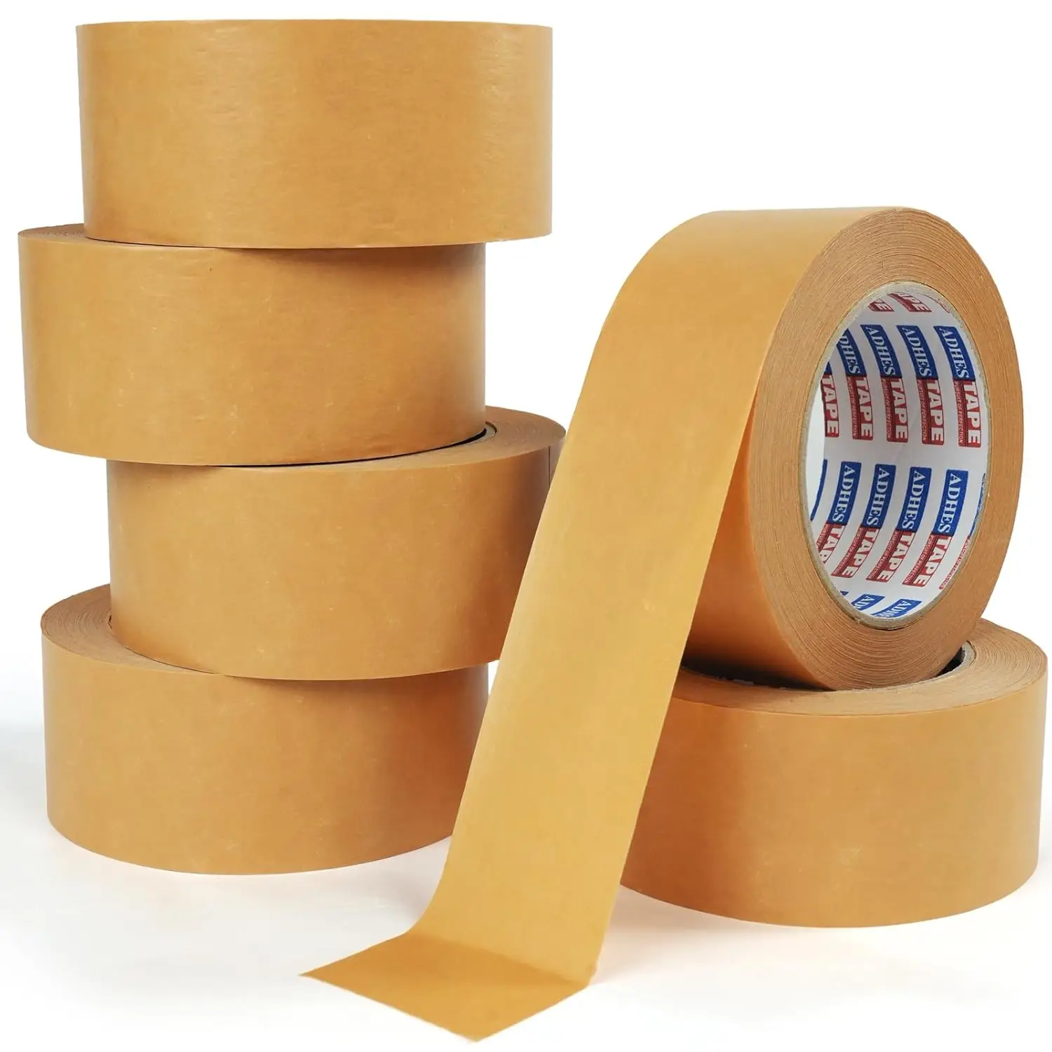 

ADHES Kraft Paper Tape, 2 Inch x 44 Yards, 6 Rolls Writable & Uncoated Heavy Duty Paper Tape, Biodegradable Brown Packin