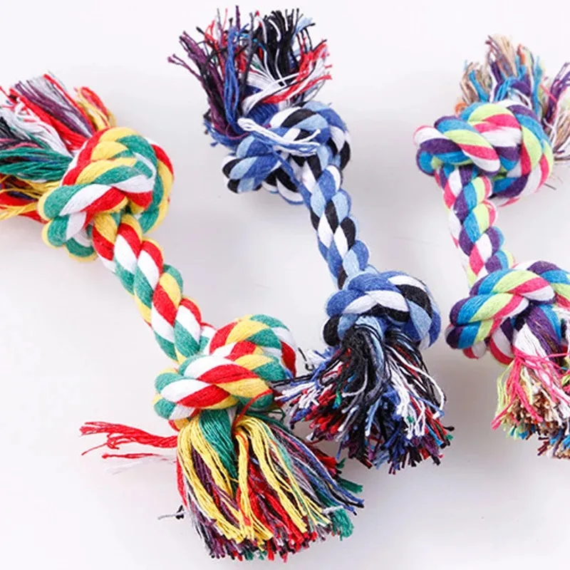 Random Color Pet Dog Toy Bite Rope Double Knot Cotton Rope Funny Cat Toy Bite Resistant and Sharp Teeth Pet Supplies 17/24/28cm