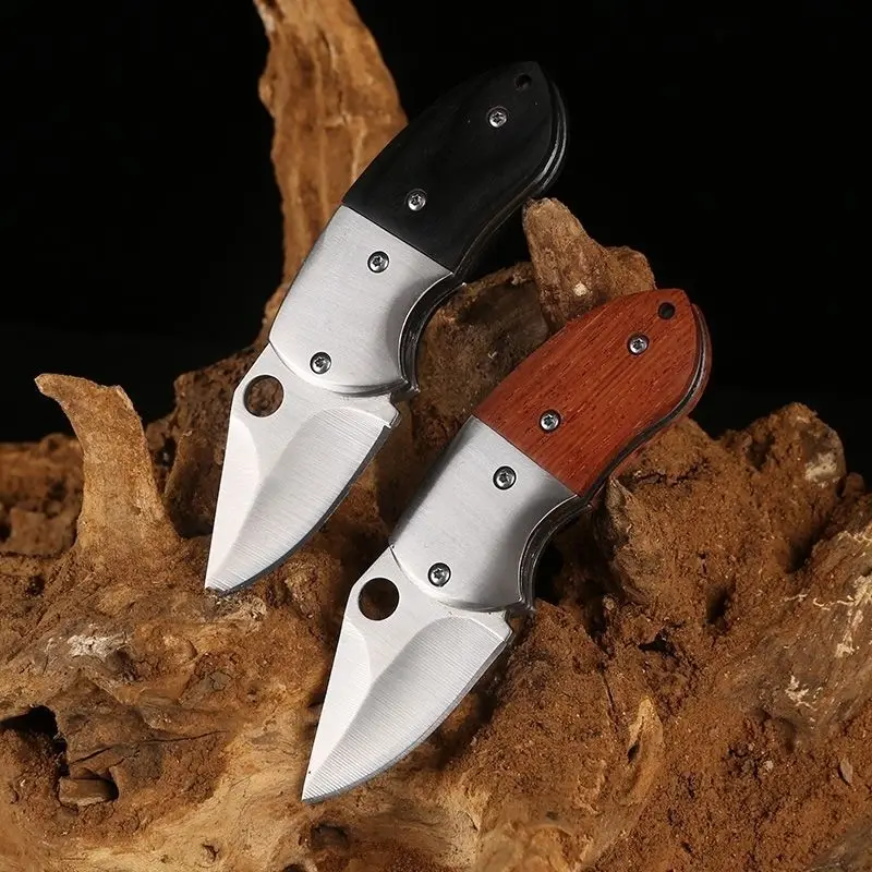 New outdoor stainless steel redwood handle folding knife, mini portable pocket pocket knife, edc self-defense survival knife