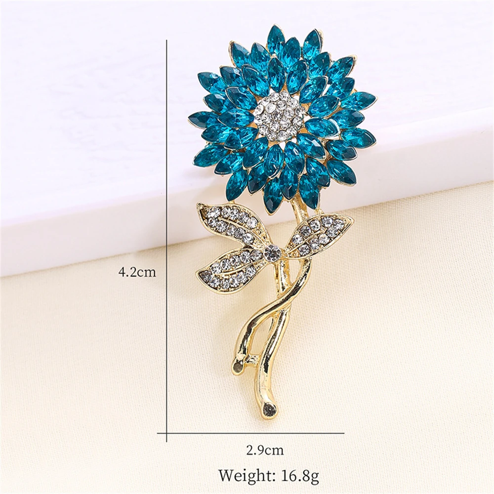 Korean Full Rhinestone Sunflower Brooches for Women Luxury Design Jewelry Party Wedding Gifts Trendy Charm Shiny Brooch Pins