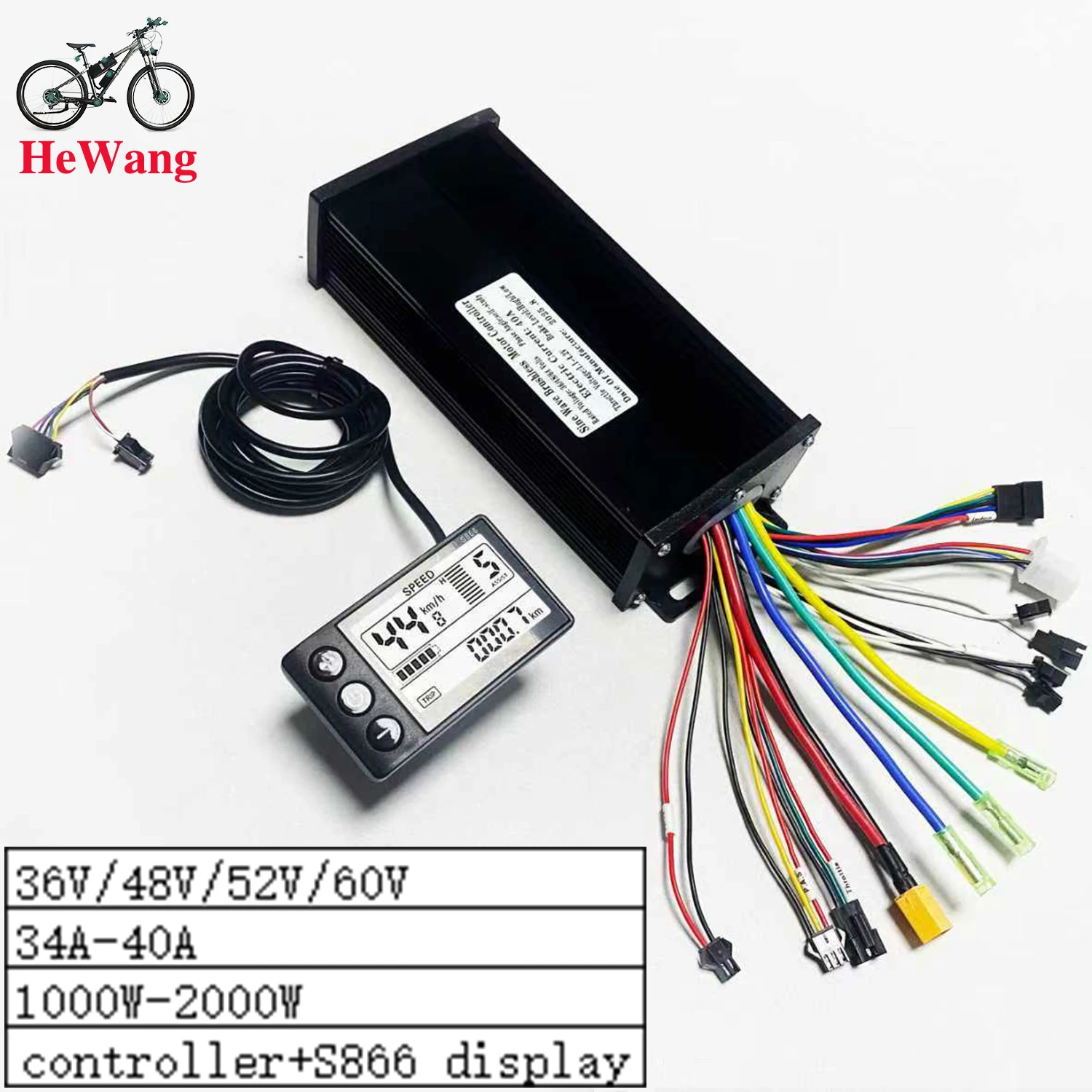 

36V 48V 52V 64V 40A 3mode sine wave 1000-2000W brushless motor controller with No.2 protocol S866 LCD display for e-Bike scooter