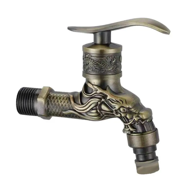 Retro Antique Copper Tap Garden Brass Tap 1/2 Inch Wall Mounted Dragon Carved Tap Vintage Tap for Home Kitchen Bathroom