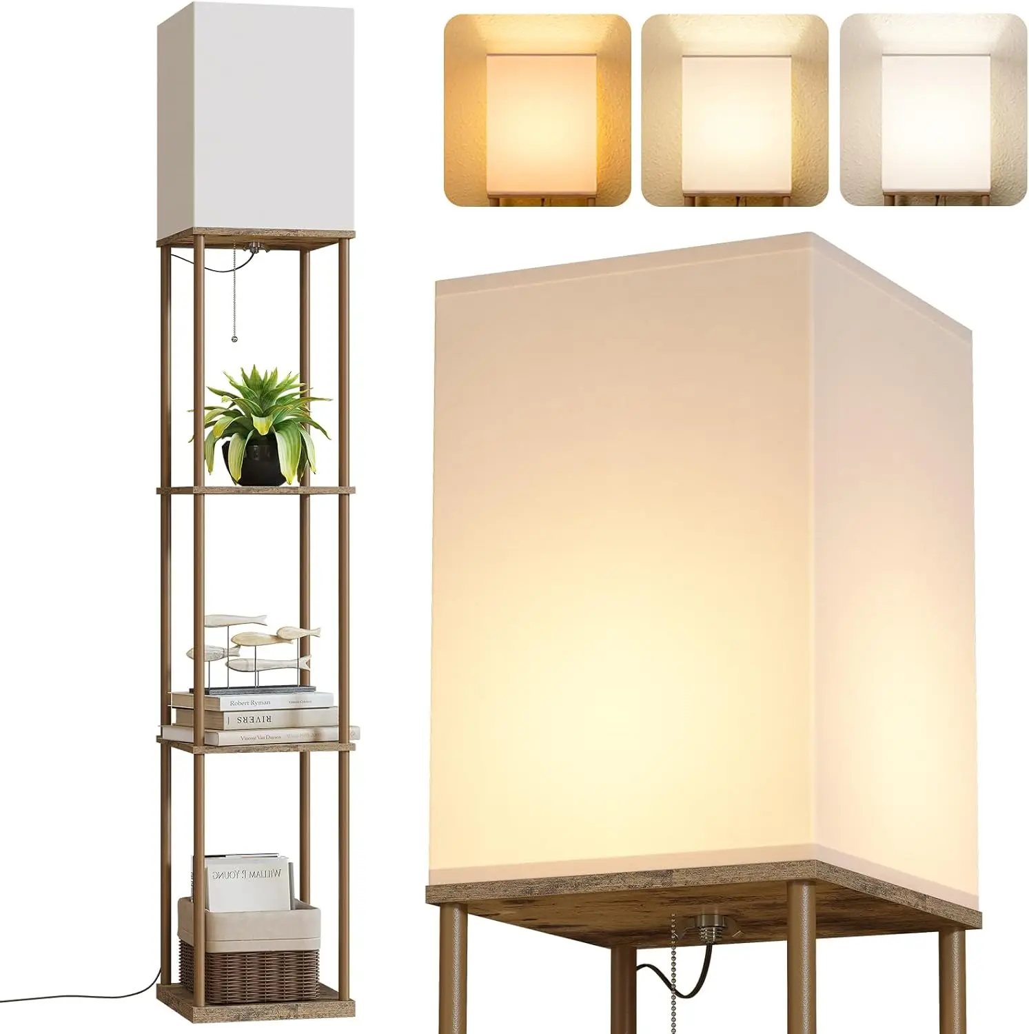 

Modern Square Shelf Floor Lamp with 3 Color Temperatures, Corner Display Lamp for Living Room Bedroom Office Decor