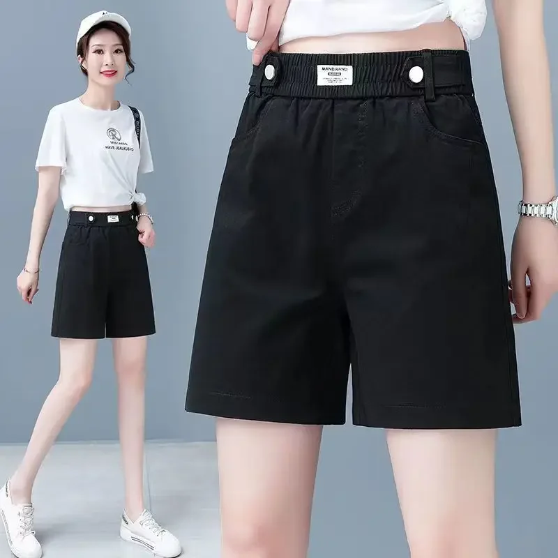 High Waisted Suits Shorts for Women Summer 2024 Korean Fashion Elastic Band Shorts Office Ladies Casual Wide Leg Shorts A107