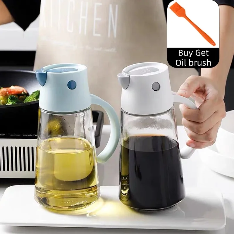 Automatically Open Lid Oil Bottle Dispenser Creative Sauce Baking Glass Bottle Salad Leak-Proof Storage Kitchen Tool Accessorie