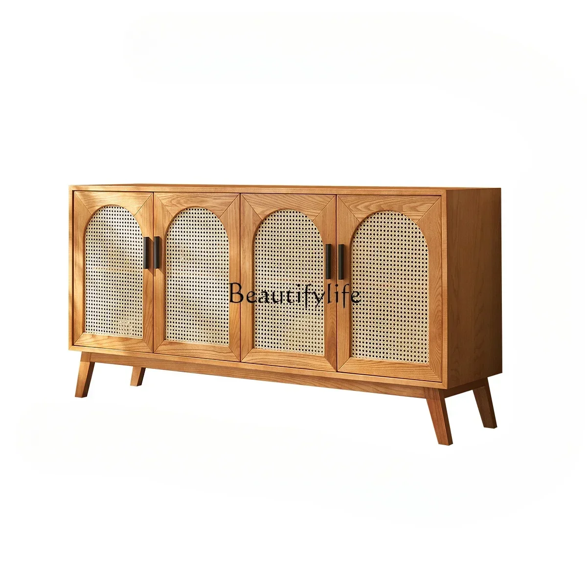

FG44Retro solid wood dining side cabinet wabi-sabi wind living room storage Japanese rattan entrance cabinet