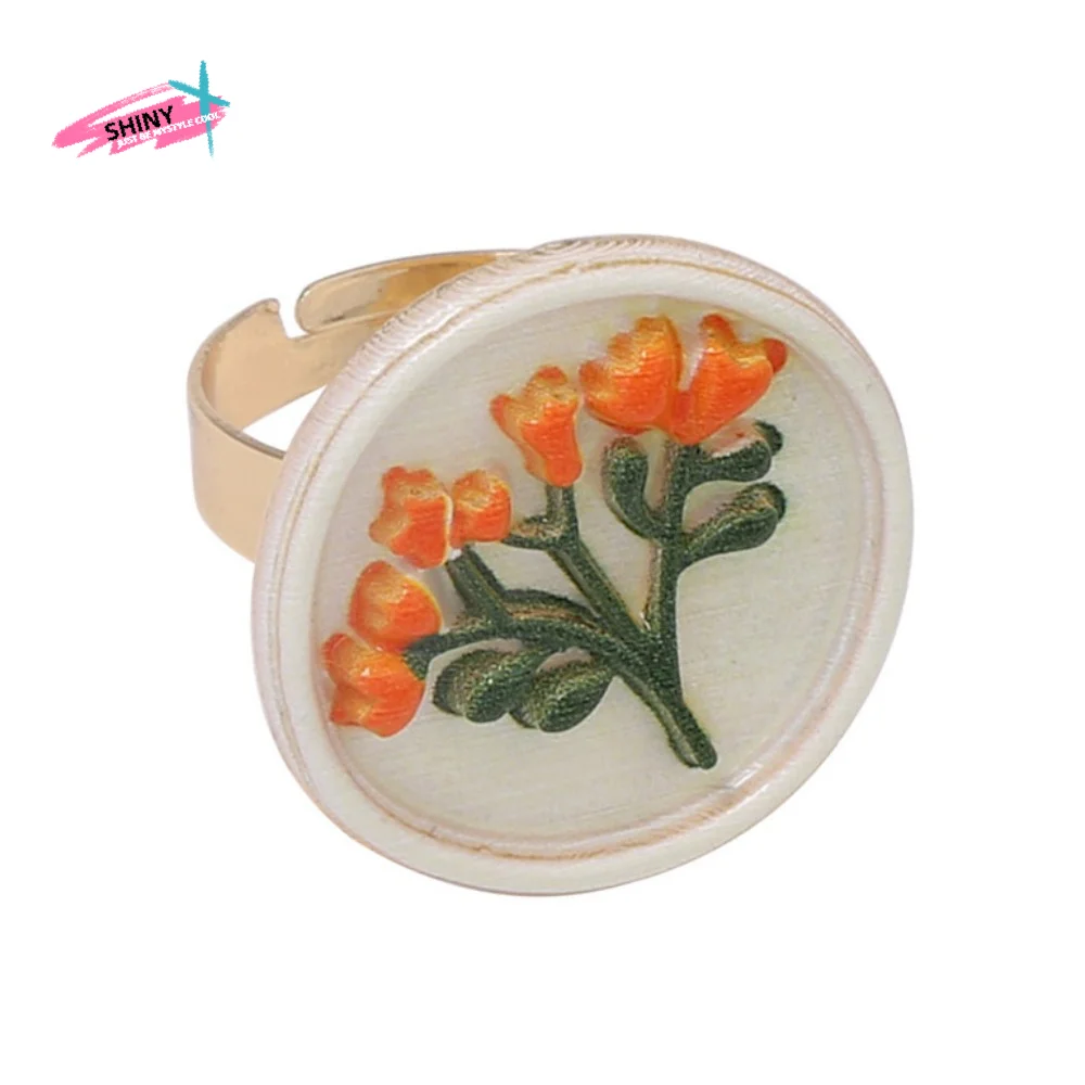 Vintage Style Women Fashion - Cincin Bunga Enamel Cetak Pedesaan Cincin