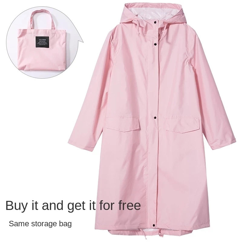 Hooded Raincoat for Men and Women, Long Rainwear Suit, Waterproof Poncho Coat, White Coating, Adult Hiking Jacket, Pure Color