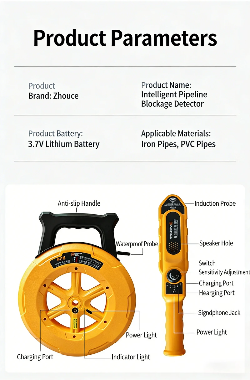 ZHOUCE Wand-Eisenrohr-Verstopfungsdetektor ZC-D820/ZC-D830 Diagnose-Tool Scanner für Rohrleitungsverstopfungen Klempner-Instrument – Detail 14