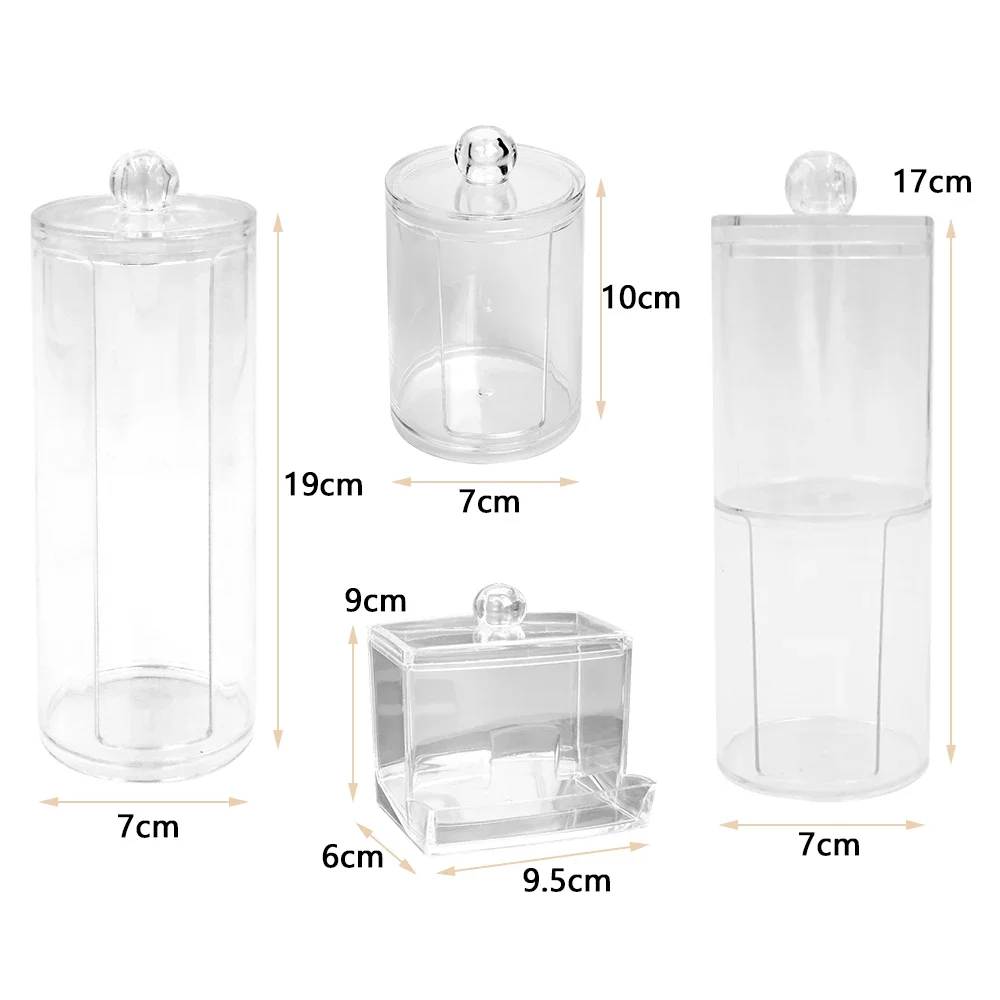 Cotton Swab Organizer Storage Bamboo Cover Acrylic Round Organizer Makeup Storage Box Container Organizadores צמר גפן אחסון