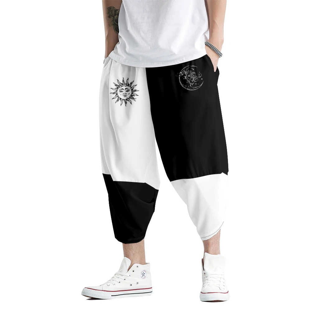 

Hipster Ice Silk Satin Men's Pants Constellation Pattern Japanese Style Loose Trousers Smooth Satin Pants Tai Chi Beach Pants