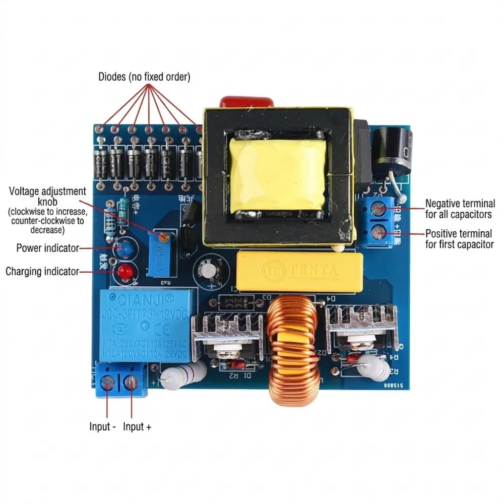 ZVS Boost Charger Board DC 12V to DC 200‑500V 220W High Voltage Step‑up Module Full‑charge Auto‑Stop Adjustable Cut‑off Voltage
